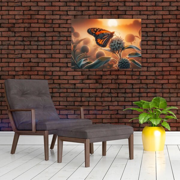 Obraz – Motýľ v zapadajúcom slnku (70x50 cm)