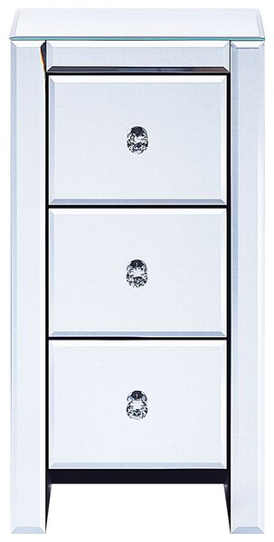 Komoda s 3 zásuvkami strieborný zrkadlový sklenený nočný stolík 60 x 30 x 30 cm moderný dizajn glamour