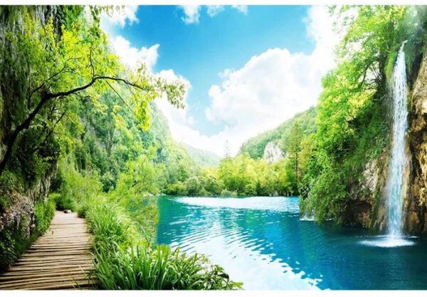 DIMEX | Vliesové fototapety na stenu Relax v lese MS-5-0085 | 375 x 250 cm | zelená, modrá, biela, béžová
