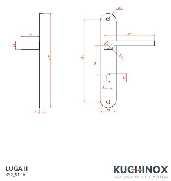 Kuchinox Luga, kľučka na dlhom kovaní s kľúčom, čierna matná, LAV-KS2_911A