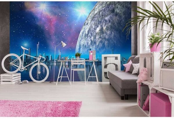 DIMEX | Vliesové fototapety na stenu Futuristické mesto MS-5-0186 | 375 x 250 cm | modrá, šedá, fialová