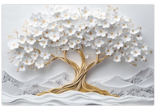 Obraz – 3D elegantný strom života plný kvetov (90x60 cm)