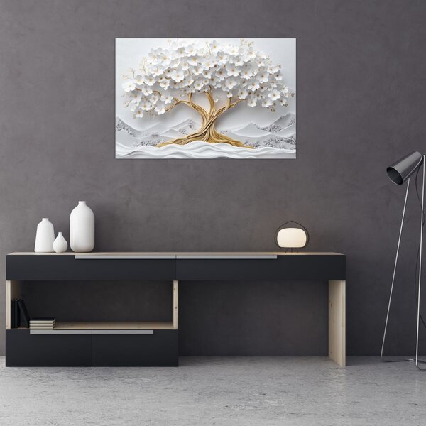 Obraz – 3D elegantný strom života plný kvetov (90x60 cm)