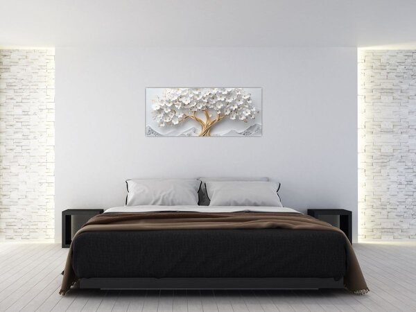 Obraz – 3D elegantný strom života plný kvetov (120x50 cm)