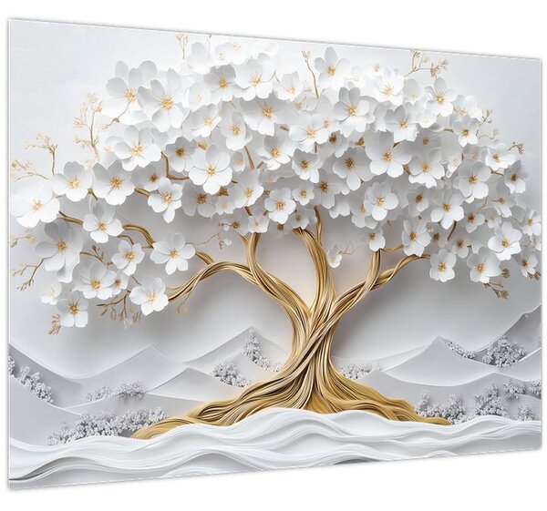 Obraz – 3D elegantný strom života plný kvetov (70x50 cm)