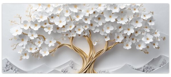 Obraz – 3D elegantný strom života plný kvetov (120x50 cm)