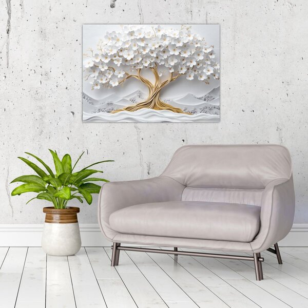Obraz – 3D elegantný strom života plný kvetov (70x50 cm)