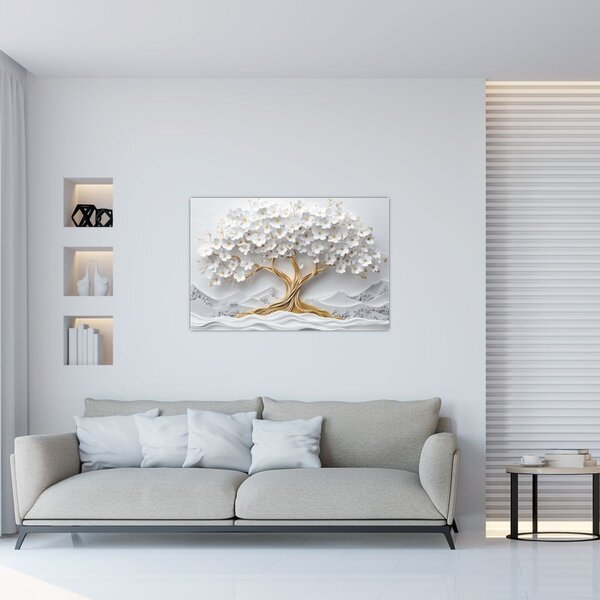 Obraz – 3D elegantný strom života plný kvetov (90x60 cm)