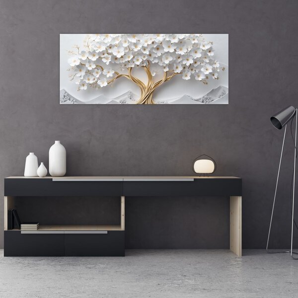 Obraz – 3D elegantný strom života plný kvetov (120x50 cm)