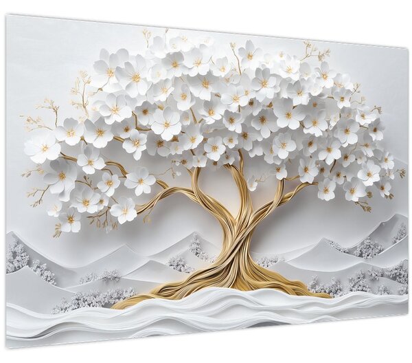 Obraz – 3D elegantný strom života plný kvetov (90x60 cm)