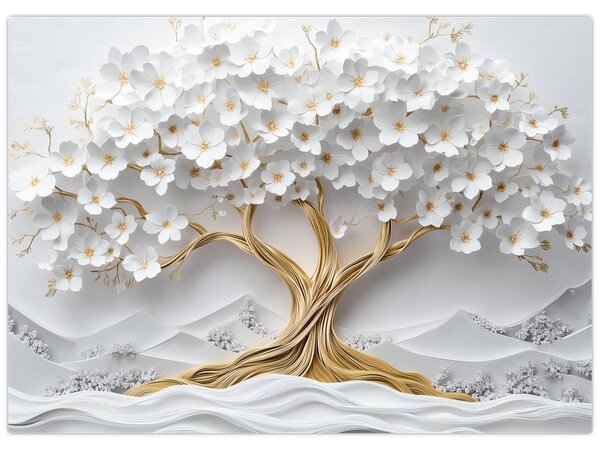 Obraz – 3D elegantný strom života plný kvetov (70x50 cm)