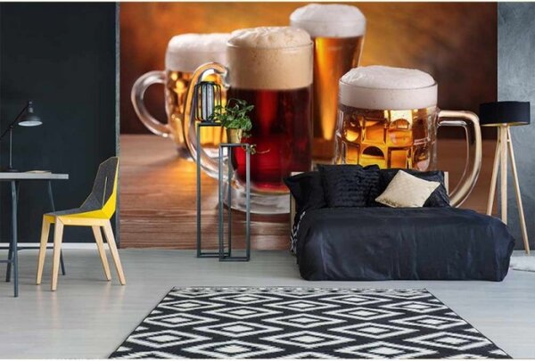 DIMEX | Vliesové fototapety na stenu Pivné pollitre MS-5-0248 | 375 x 250 cm | hnedá, biela, červená
