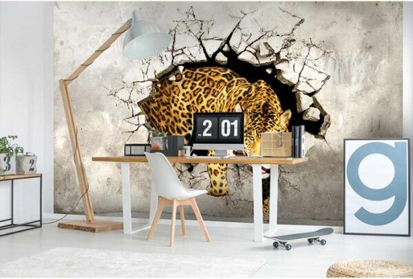 DIMEX | Vliesové fototapety na stenu Panter na love MS-5-0233 | 375 x 250 cm | šedá, žltá, čierna