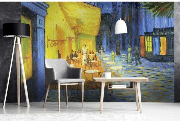 DIMEX | Vliesové fototapety na stenu Terasa kaviarne od Vincenta van Gogha MS-5-0251 | 375 x 250 cm | modrá, žltá, hnedá