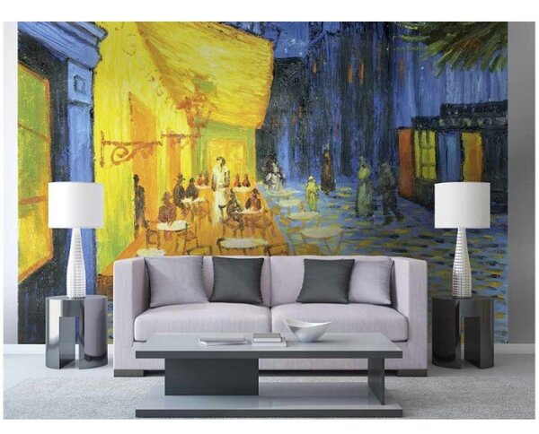 DIMEX | Vliesové fototapety na stenu Terasa kaviarne od Vincenta van Gogha MS-5-0251 | 375 x 250 cm | modrá, žltá, hnedá