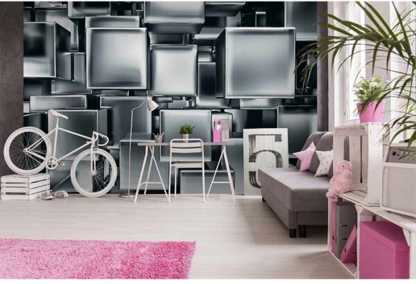 DIMEX | Vliesové fototapety na stenu 3D metalové kocky MS-5-0285 | 375 x 250 cm | metalická, čierna