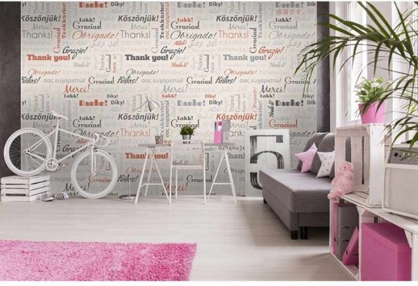DIMEX | Vliesové fototapety na stenu Nápisy ďakujem MS-5-0266 | 375 x 250 cm | biela, šedá, oranžová