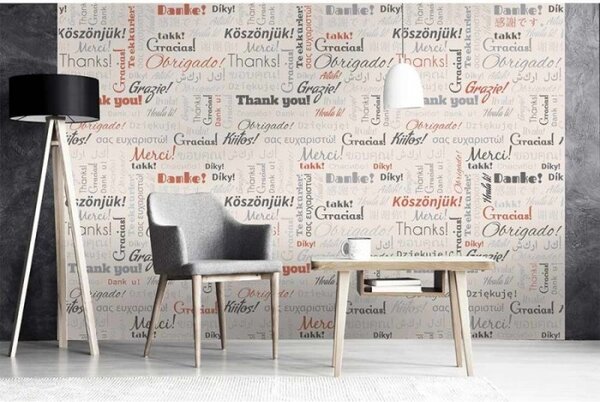 DIMEX | Vliesové fototapety na stenu Nápisy ďakujem MS-5-0266 | 375 x 250 cm | biela, šedá, oranžová