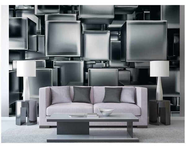 DIMEX | Vliesové fototapety na stenu 3D metalové kocky MS-5-0285 | 375 x 250 cm | metalická, čierna