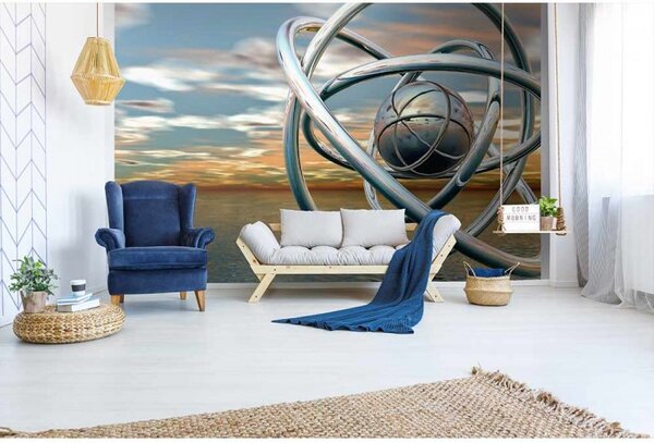 DIMEX | Vliesové fototapety na stenu Abstraktné gule MS-5-0280 | 375 x 250 cm | metalická, modrá, zlatá