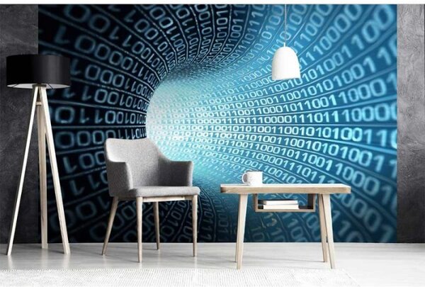 DIMEX | Vliesové fototapety na stenu 3D binárny prúd MS-5-0283 | 375 x 250 cm | modrá, čierna