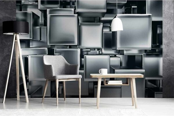 DIMEX | Vliesové fototapety na stenu 3D metalové kocky MS-5-0285 | 375 x 250 cm | metalická, čierna