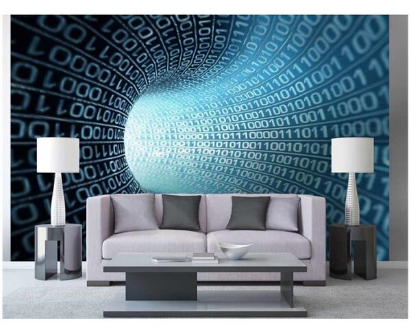 DIMEX | Vliesové fototapety na stenu 3D binárny prúd MS-5-0283 | 375 x 250 cm | modrá, čierna