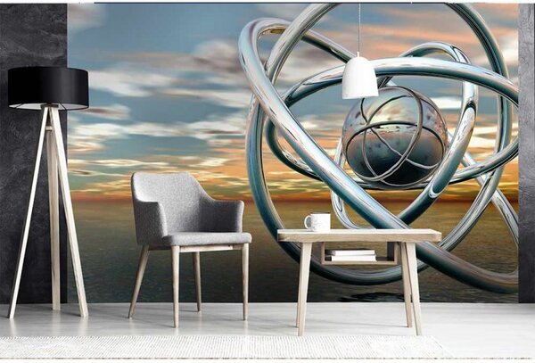 DIMEX | Vliesové fototapety na stenu Abstraktné gule MS-5-0280 | 375 x 250 cm | metalická, modrá, zlatá