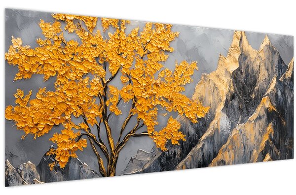 Obraz – Zlatý strom v horách (120x50 cm)