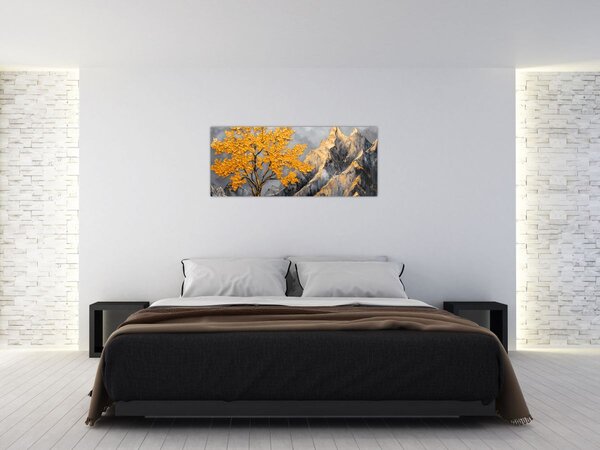 Obraz – Zlatý strom v horách (120x50 cm)