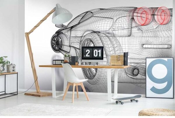 DIMEX | Vliesové fototapety na stenu Svetlý model auta MS-5-0316 | 375 x 250 cm | čierna, biela, červená
