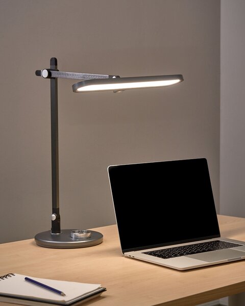 Stolná LED lampa sivá ABS multifunkčná otočné rameno plynulé stmievanie 3 farby svetla oneskorené vypnutie moderný štýl kancelária