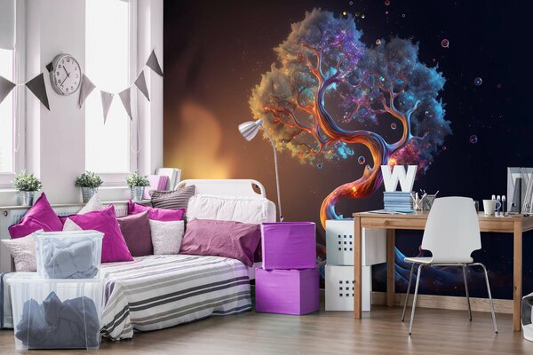 DIMEX | Vliesové fototapety na stenu Fantasy Tree MS-5-AI-0015 | 375 x 250 cm | čierna, oranžová, modrá