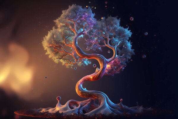 DIMEX | Vliesové fototapety na stenu Fantasy Tree MS-5-AI-0015 | 375 x 250 cm | čierna, oranžová, modrá