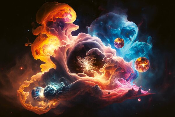 DIMEX | Vliesové fototapety na stenu Space Smoke MS-5-AI-0017 | 375 x 250 cm | čierna, oranžová, modrá, ružová