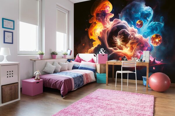 DIMEX | Vliesové fototapety na stenu Space Smoke MS-5-AI-0017 | 375 x 250 cm | čierna, oranžová, modrá, ružová