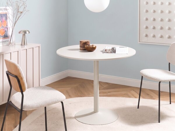 Jedálenský stôl kašmírová svetlobéžová MDF okrúhly tvar ø 90 cm maľovaný povrch podstavec z práškovo lakovaného železa rustikálny boho štýl