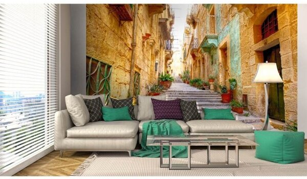 DIMEX | Vliesové fototapety na stenu Úzka ulica MS-5-0047 | 375 x 250 cm | béžová, zelená