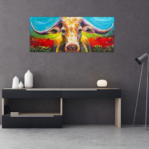 Obraz - Maľovaná krava (120x50 cm)