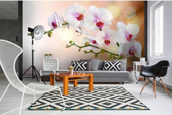 DIMEX | Vliesové fototapety na stenu Biela orchidea MS-5-0147 | 375 x 250 cm | biela, zelená, ružová, oranžová