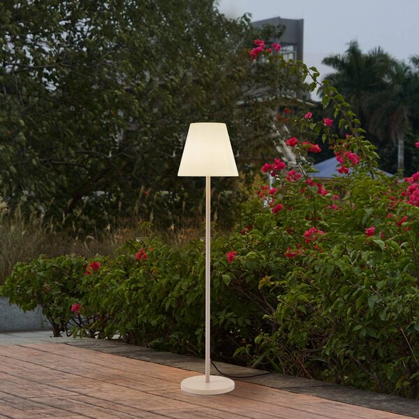 Terasové svietidlo Lucande Jaimy, béžová farba, kov, 150 cm, E27, Krémová / jantárovo žltá, Plast, Moderný, Stojaca lampa