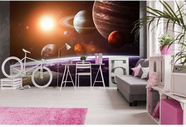 DIMEX | Vliesové fototapety na stenu Slnečná sústava MS-5-0188 | 375 x 250 cm | fialová, hnedá, oranžová