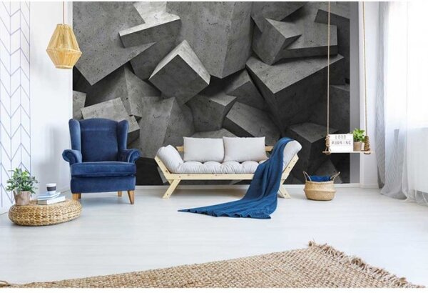 DIMEX | Vliesové fototapety na stenu 3D betónové kvádre MS-5-0176 | 375 x 250 cm | šedá