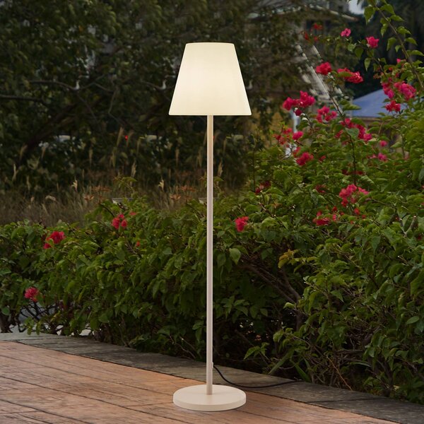 Terasové svietidlo Lucande Jaimy, béžová farba, kov, 150 cm, E27, Krémová / jantárovo žltá, Plast, Moderný, Stojaca lampa