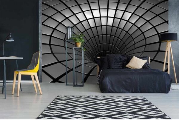 DIMEX | Vliesové fototapety na stenu 3D strieborná priepasť MS-5-0278 | 375 x 250 cm | metalická, čierna
