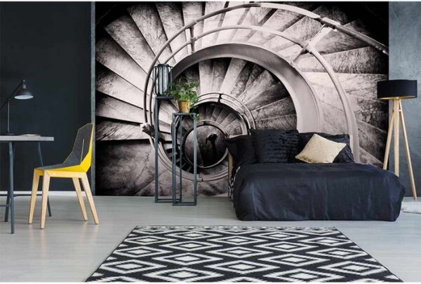 DIMEX | Vliesové fototapety na stenu 3D točité schodisko MS-5-0271 | 375 x 250 cm | čiernobiela