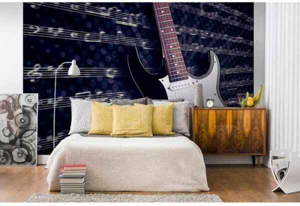 DIMEX | Vliesové fototapety na stenu Elektrická gitara MS-5-0304 | 375 x 250 cm | fialová, biela, hnedá
