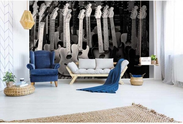 DIMEX | Vliesové fototapety na stenu Gitarová kolekcia MS-5-0303 | 375 x 250 cm | čiernobiela
