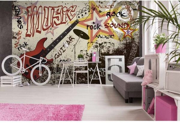 DIMEX | Vliesové fototapety na stenu Červená gitara MS-5-0324 | 375 x 250 cm | červená, hnedá, žltá, čierna