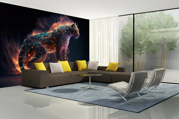 DIMEX | Vliesové fototapety na stenu Walking Leopard MS-5-AI-0005 | 375 x 250 cm | čierna, oranžová, modrá
